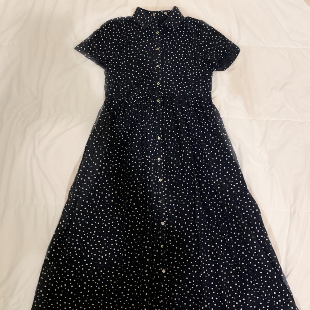 Navy blue polkadot midi dress